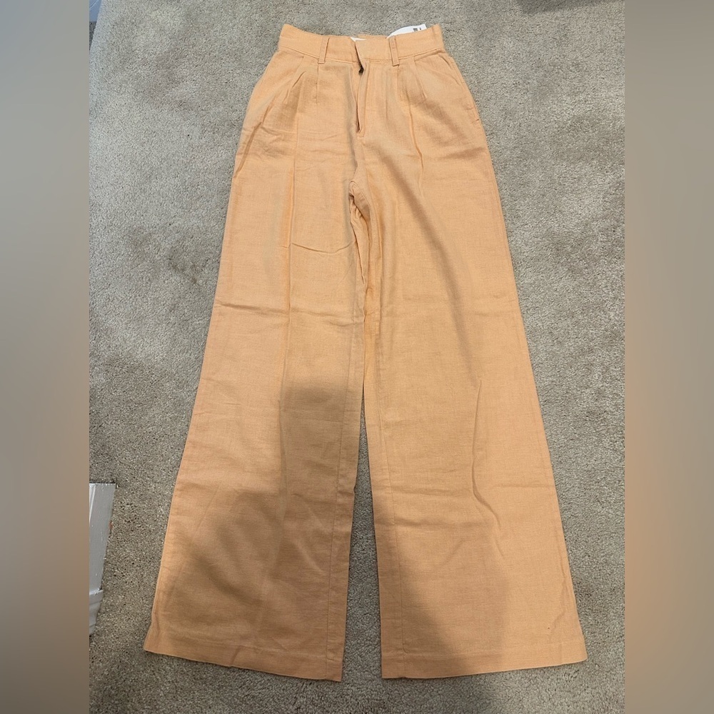 ABERCROMBIE & FITCH Pleated Wide Leg Linen Trouser Pants XS Orange High Rise NWT